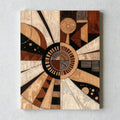 Radial geometric sunburst canvas print with beige, brown and black texture depicting Akasha element, by Saffron Palette.
